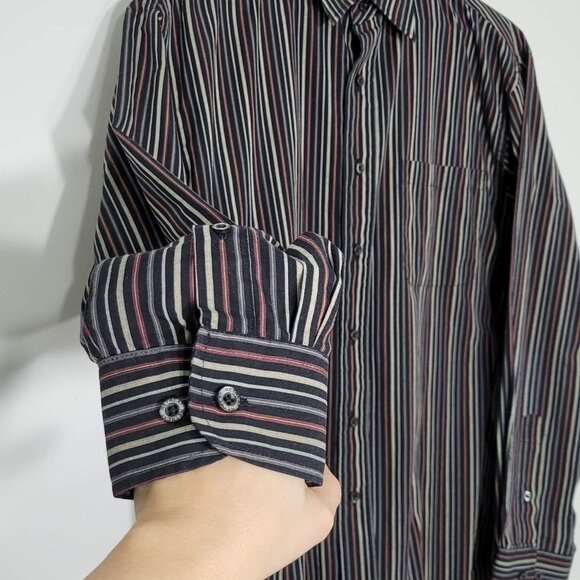 Retreat Men's Striped Poly-Cotton Blend Long Sleeve Button Down Shirt Size 40 - Picture 6 of 7